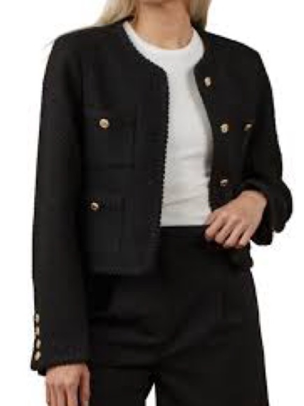 Sophie Rue Black Jolie Tweed Jacket with Gold Buttons